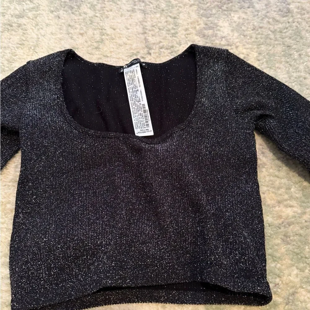 Black Sparkly Long Sleeve Crop Top from Zara